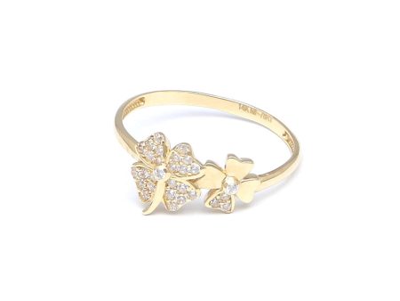 Anillo diseño especial motivo trébol de cuatro hojas con circonias en oro amarillo 14 kilates. Online Sale