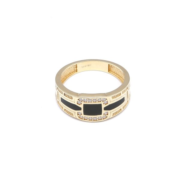 Anillo diseño especial con circonias y esmalte en oro amarillo 14 kilates. Online