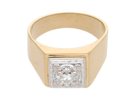 Anillo tipo sello con diamantes en oro dos tonos 18 kilates. Online