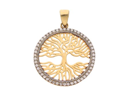 Dije calado motivo árbol de la vida en oro dos tonos 14 kilates. For Discount